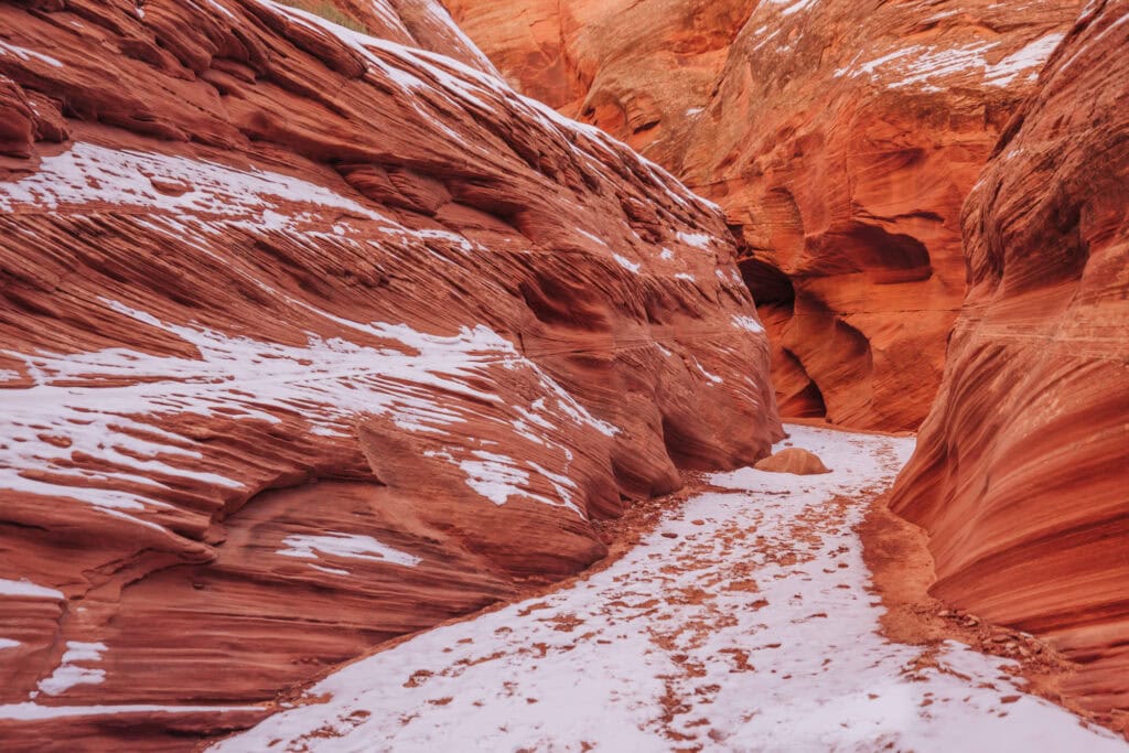 Antelope Canyon with snow in the winter