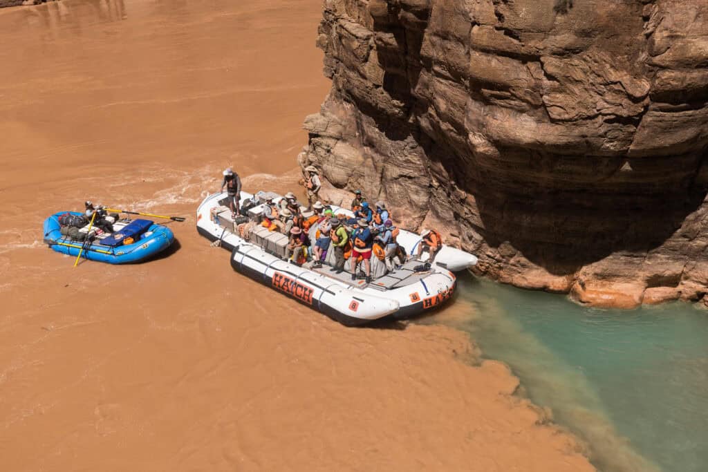 Rafters at the confluence of Havasu Creek and the Colorado River