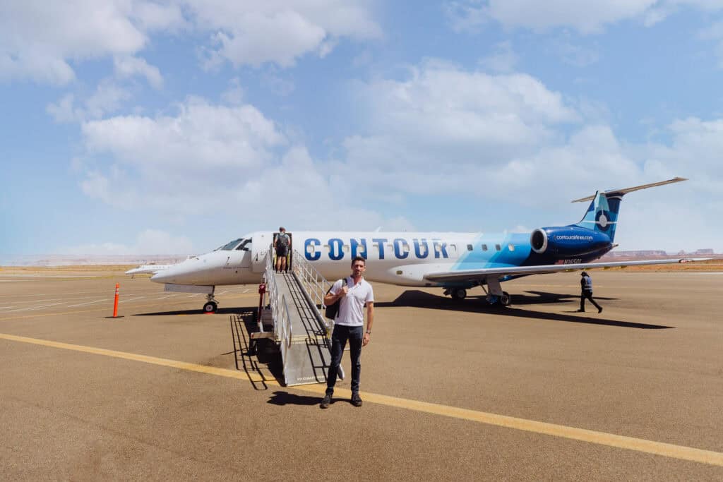 Jared Dillingham taking a Contour Airlines flight from Page to Phoenix