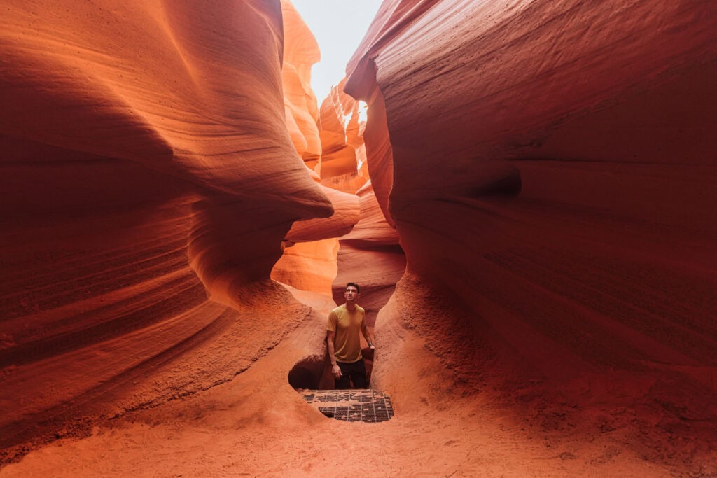 Walking up steps inside Lower Antelope Canyon