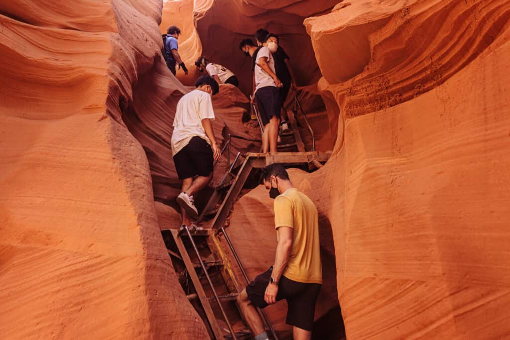 The stairs and ladders inside Lower Antelope Canyon