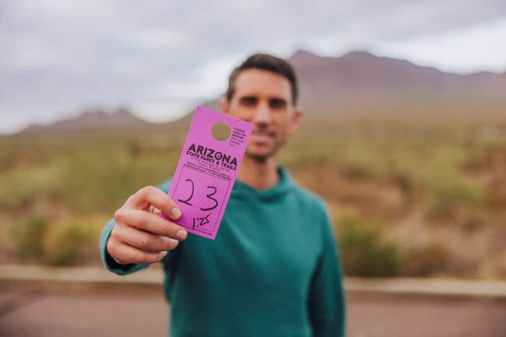 Jared Dillingham paying the fee to park at Picacho Peak