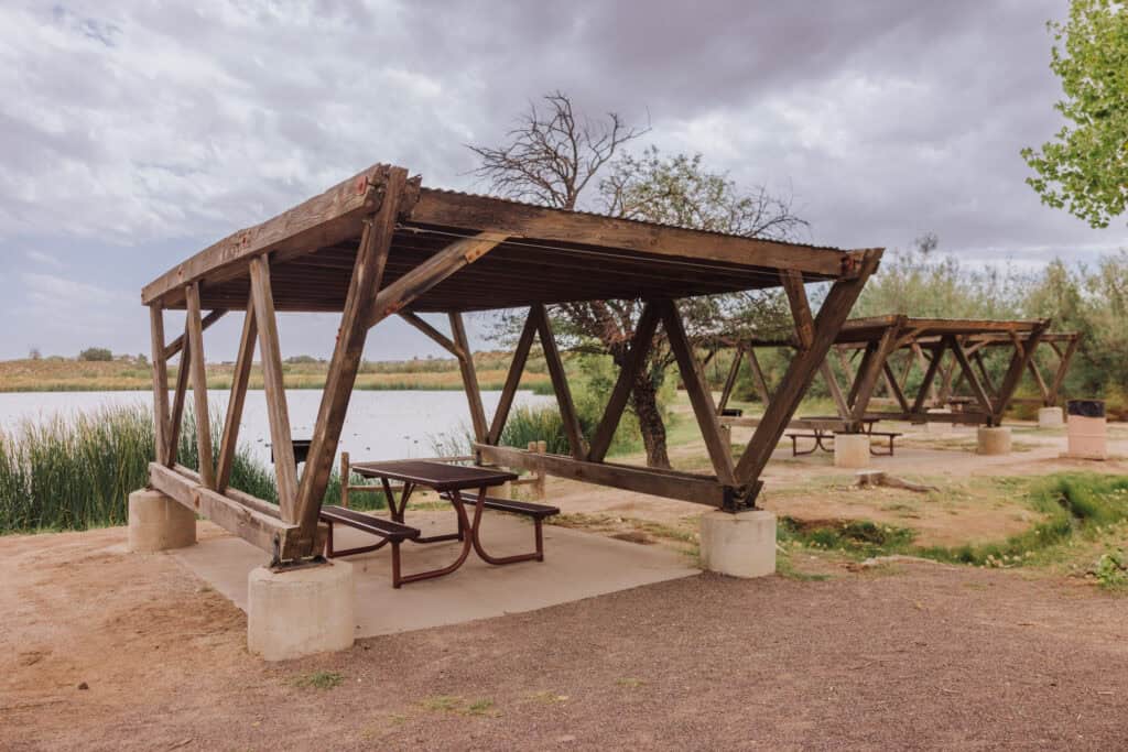 Picnic tables at Dankworth Pond