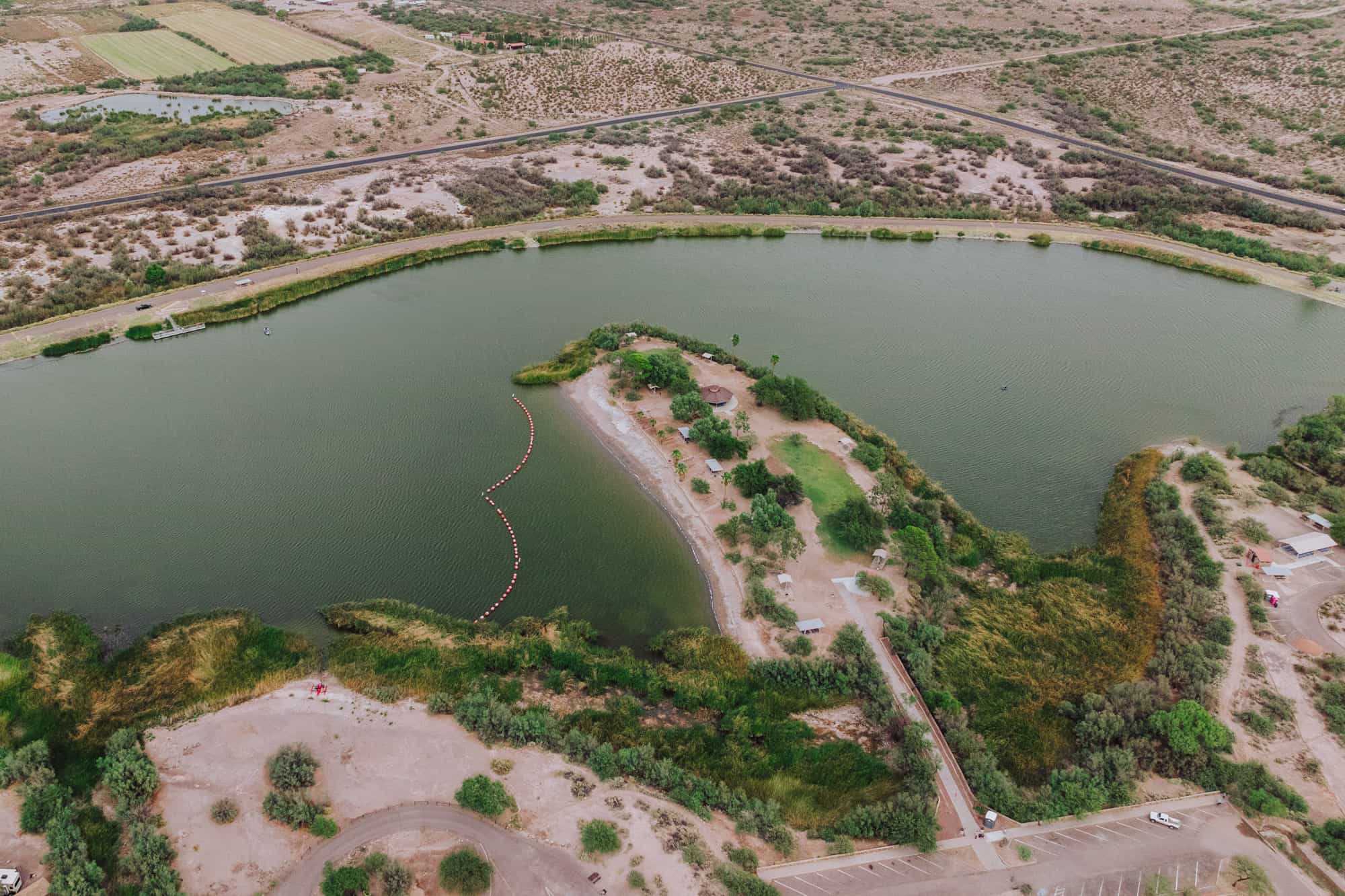 An aerial view of Roper Lake State Park