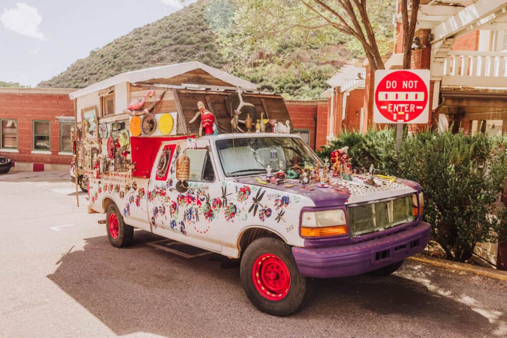 A truck parked in downtown Bisbee