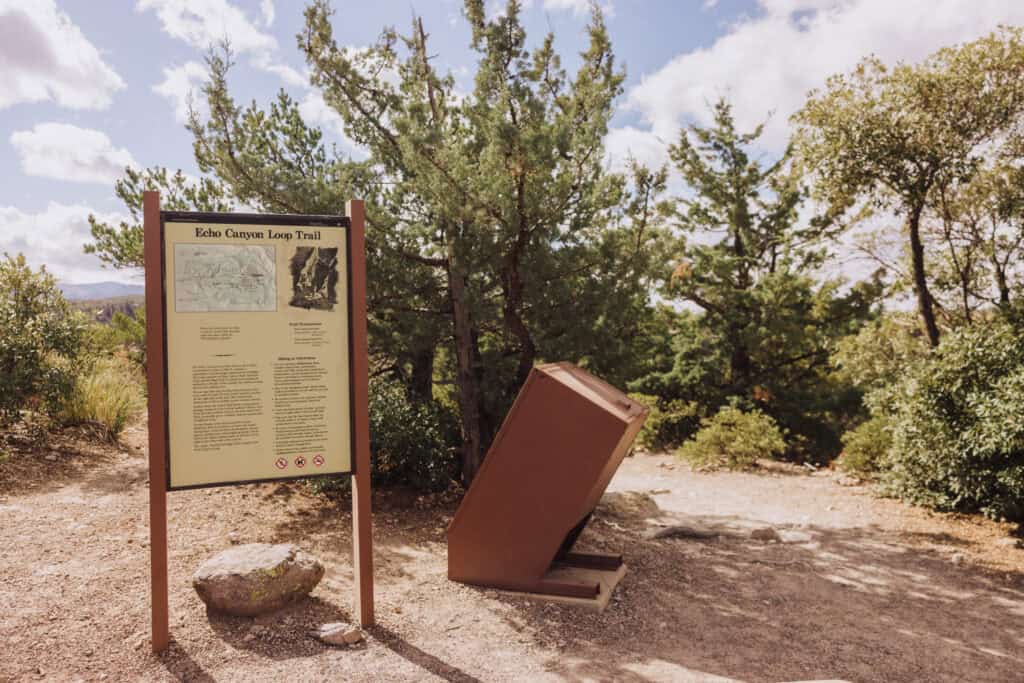 A sign at a hiking trailhead in the Chiricahua Mountains