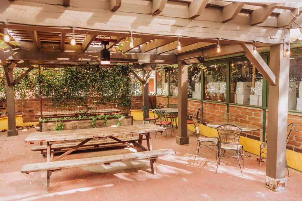 Outdoor seating area at Dos Cabezas Wineworks in Arizona