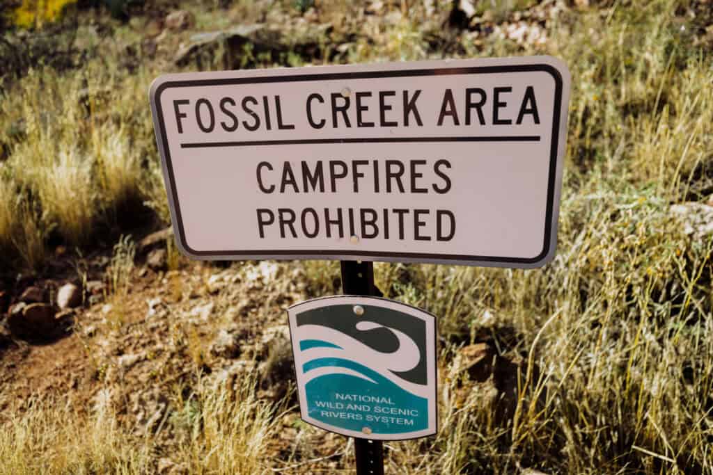 Campfires are prohibited in the Fossil Creek area.