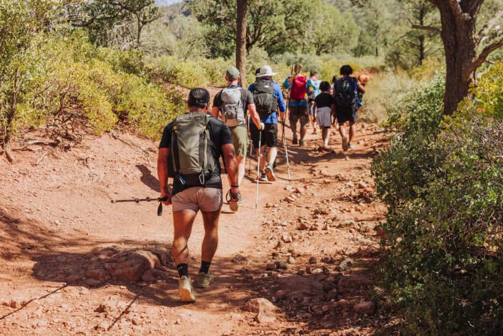 Hikers leaving Fossil Creek in Arizona