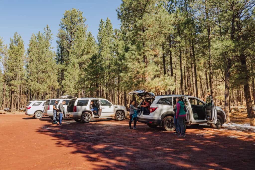 Parking for the Lava River Cave in the Coconino National Forest