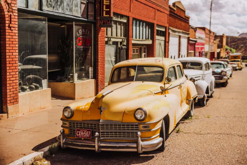 Classic cars on Erie Street in Lowell, AZ