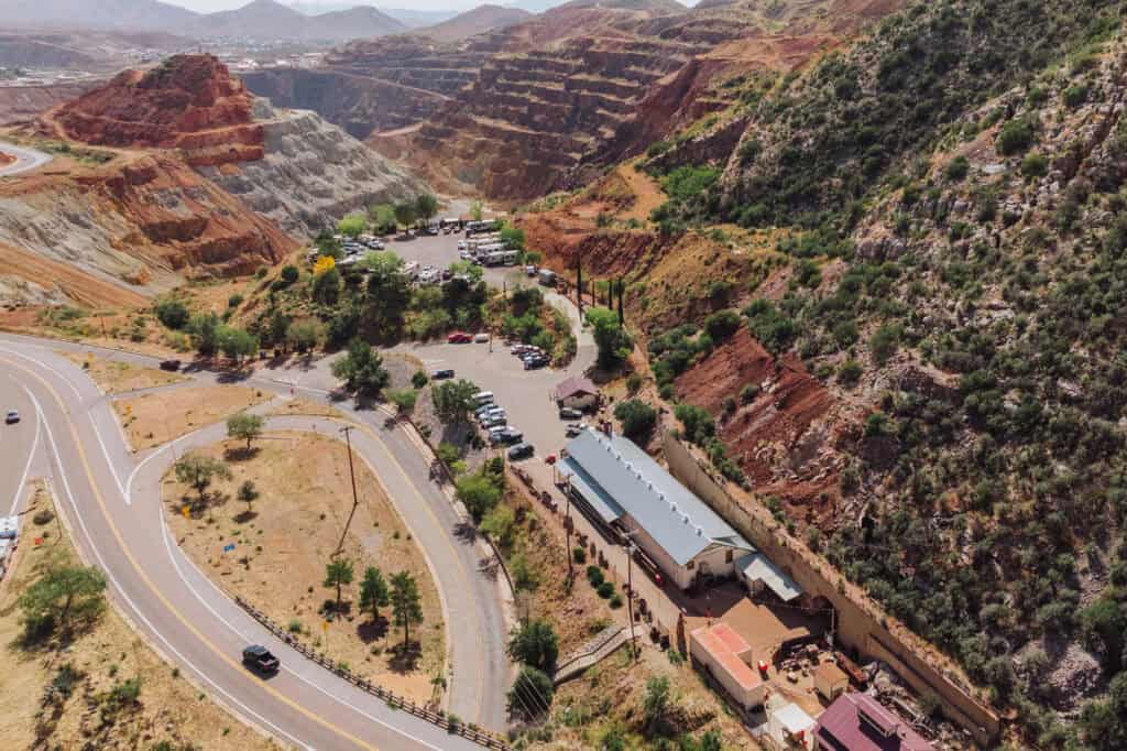 A drone view of the Queen Mine in Bisbee