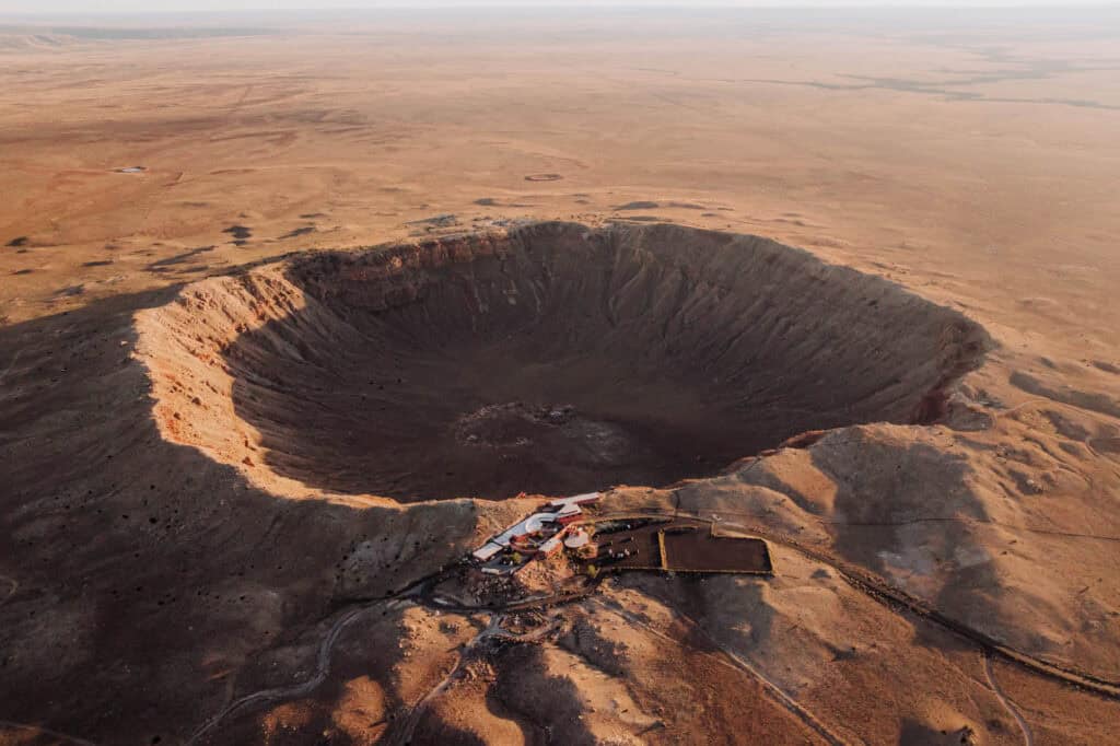 An aerial view of the meteor crater between Winslow and Flagstaff, AZ