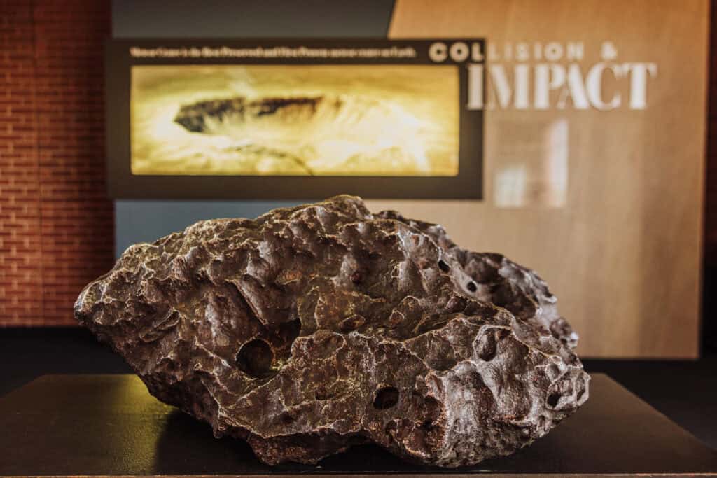 A piece of a meteorite on display at Meteor Crater near Flagstaff, AZ