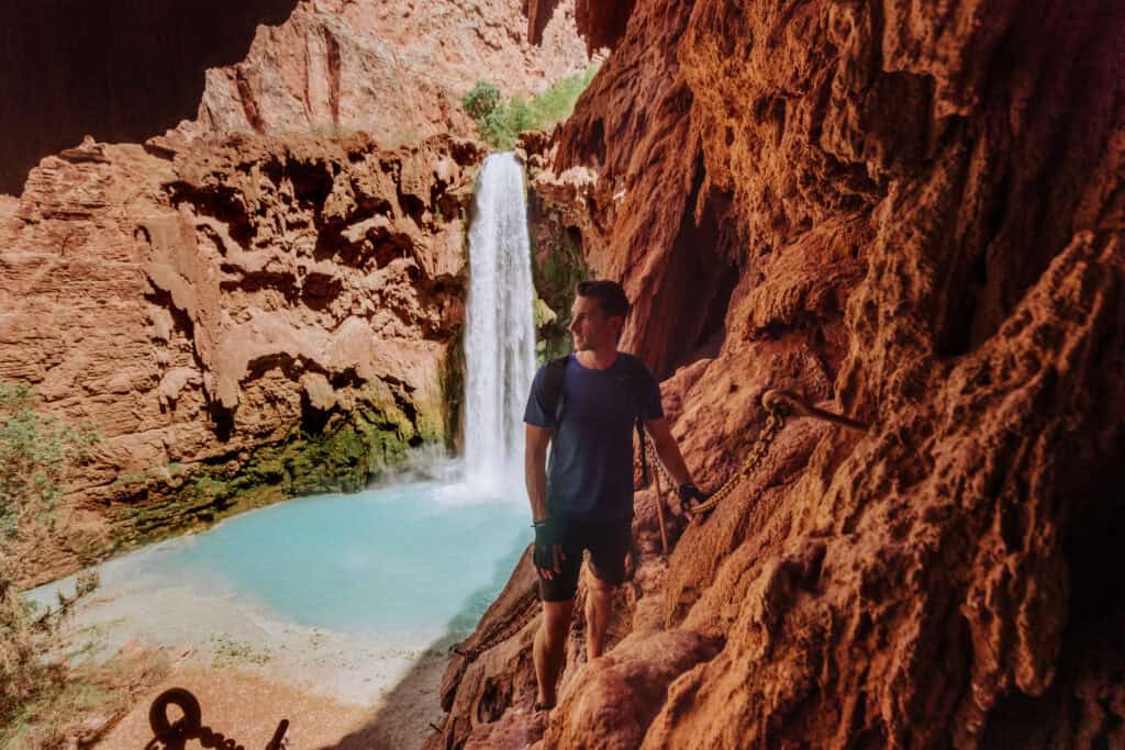 Leaving the tunnel, getting ready to climb down Mooney Falls