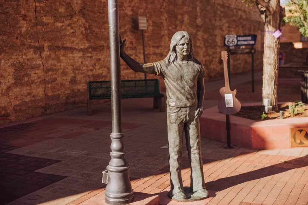 A bronze statue on the corner in Winslow