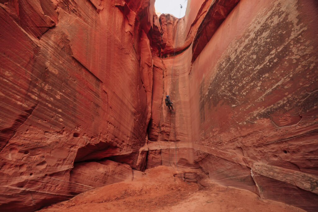 Rappelling down 70 feet into Antelope Canyon