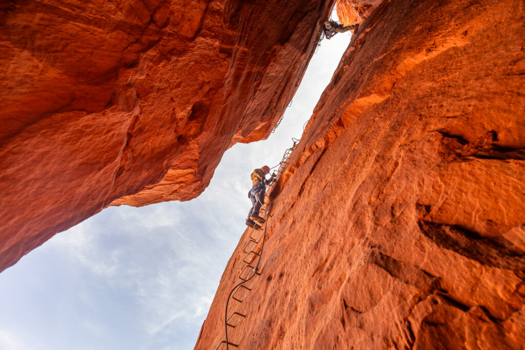 A vertical climb up Navajo sandstone walls at Antelope Ridge