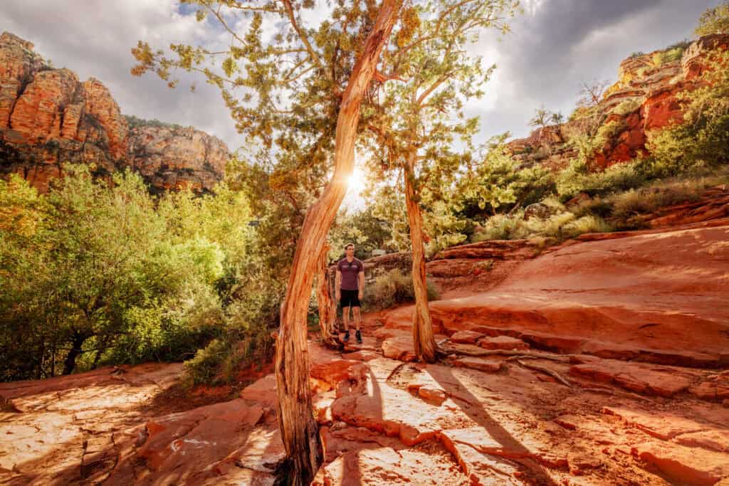 Jared Dillingham hiking the Bell Trail near Sedona, AZ, to the crack at Wet Beaver Creek